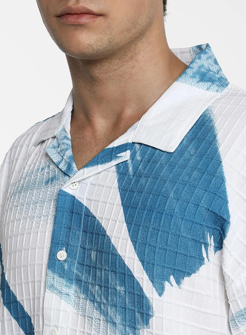 Campus Sutra Men's Sky Blue Chalk White Stroked Waffle Oversized Shirt