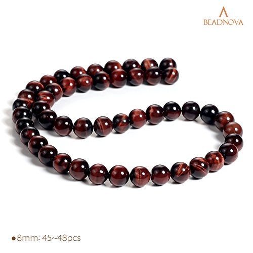 BEADNOVA 8mm Red Tiger Eye Gemstone Round Loose Beads for Jewelry Making (45-48pcs) - Image 2