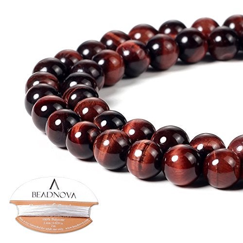 BEADNOVA 8mm Red Tiger Eye Gemstone Round Loose Beads for Jewelry Making (45-48pcs) - Image 1