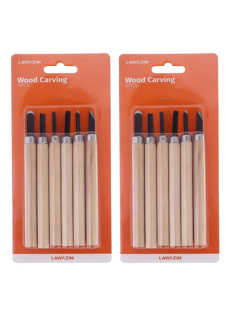 LAWAZIM Wood Carving Set - 2 Packs of 6 Piece - Carving chisels set Chip Spoon Detail Palm Wood carving chisels and gouges set for Beginners and Professionals Crafting Woodcraft Carving Knife - Image 1