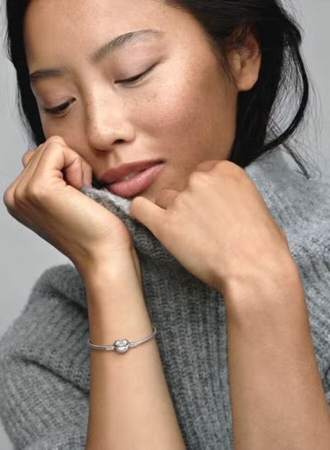 EVEREEN Women's Shimmering Snake Chain Bracelet with Heart Clasp - Layering & Charm Ready - Image 2