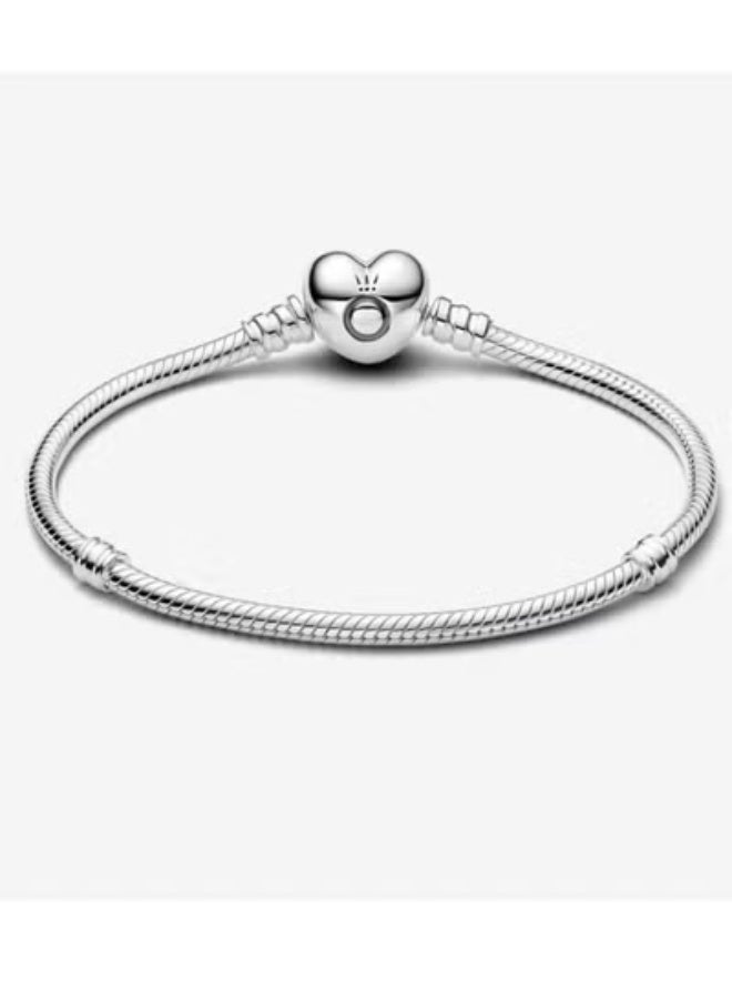 EVEREEN Women's Shimmering Snake Chain Bracelet with Heart Clasp - Layering & Charm Ready - Image 4