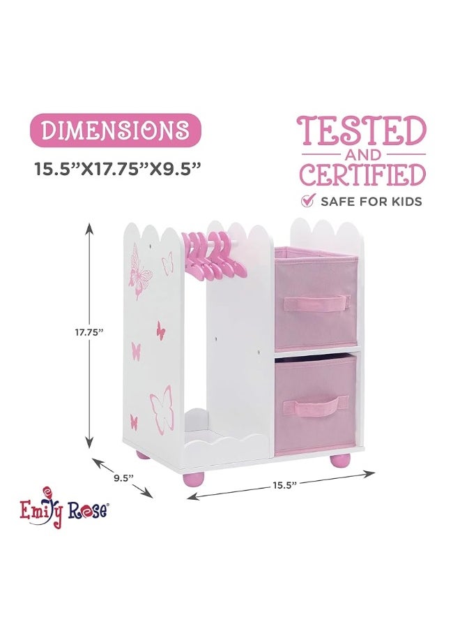Emily Rose Emily Rose Doll Furniture | USA Business | 18 Inch Doll Clothes Closet Accessory - Wooden Doll Accessories Toy Playsets | 5 Free Wooden 18" Doll Hangers and 2 Large Storage Bins - Butterfly  - Image 1