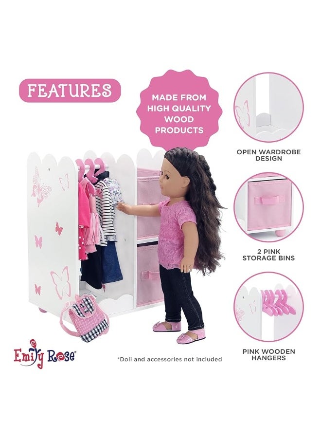 Emily Rose Emily Rose Doll Furniture | USA Business | 18 Inch Doll Clothes Closet Accessory - Wooden Doll Accessories Toy Playsets | 5 Free Wooden 18" Doll Hangers and 2 Large Storage Bins - Butterfly  - Image 2