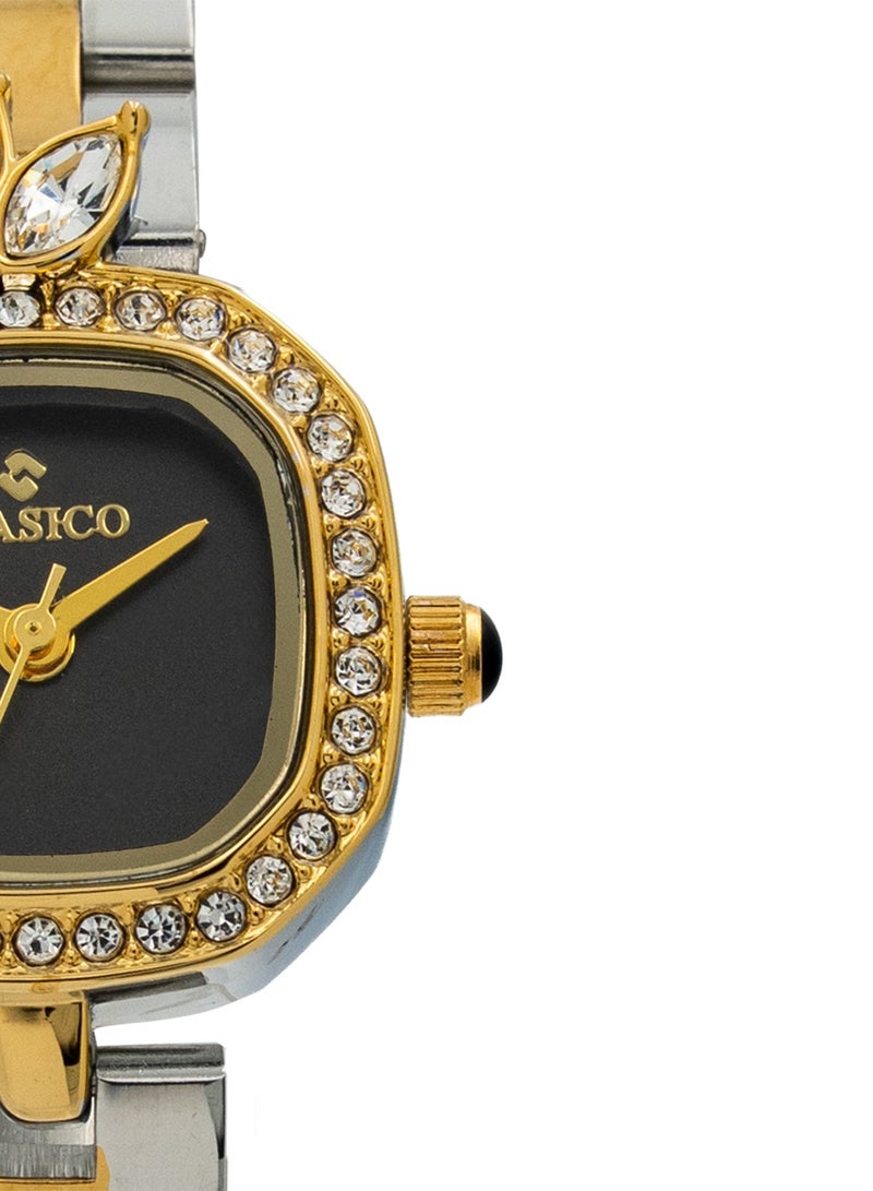Clasico ✨ Chic Women’s Two-Tone Analog Watch – Crystal Leaf Design | Gold & Silver Bracelet | Stylish Square Dial - Image 4