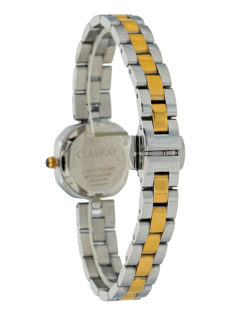 Clasico ✨ Chic Women’s Two-Tone Analog Watch – Crystal Leaf Design | Gold & Silver Bracelet | Stylish Square Dial - Image 3