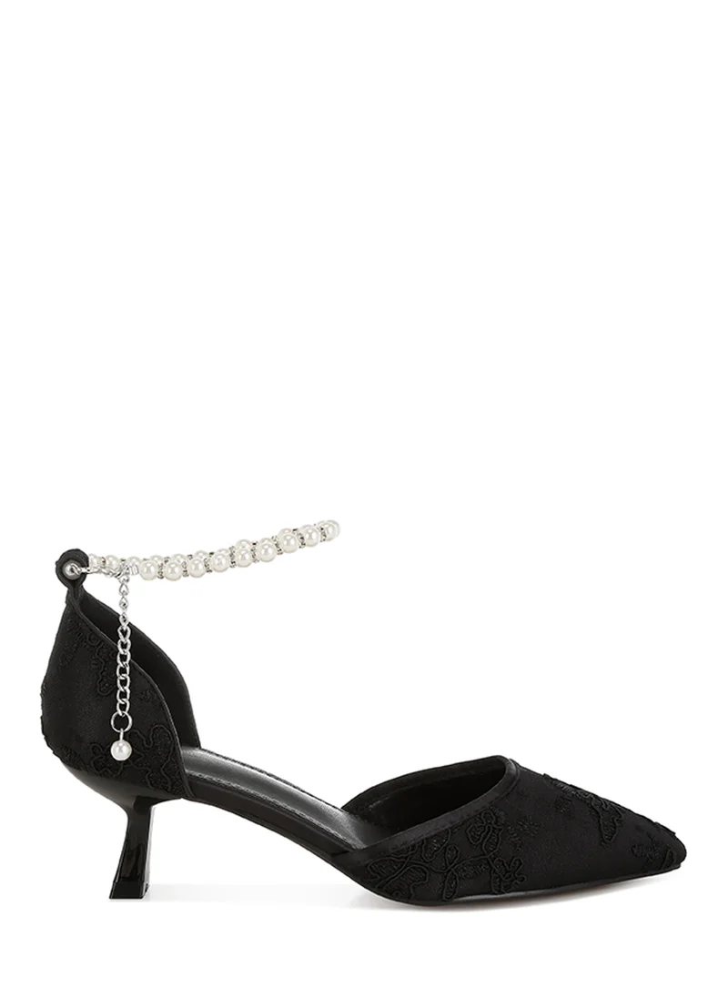 London Rag Lace Kitten Heel Sandals in Black