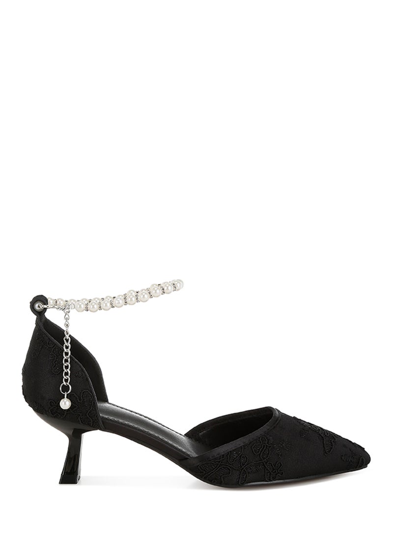 London Rag Lace Kitten Heel Sandals in Black  - Image 1