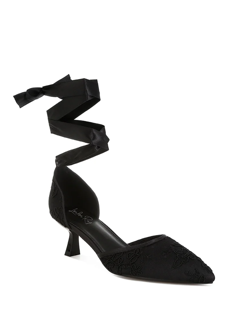 London Rag Lace Kitten Heel Sandals in Black