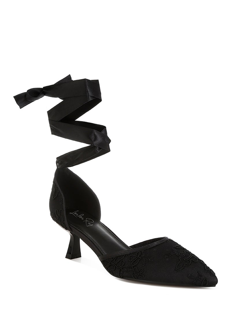 London Rag Lace Kitten Heel Sandals in Black  - Image 2