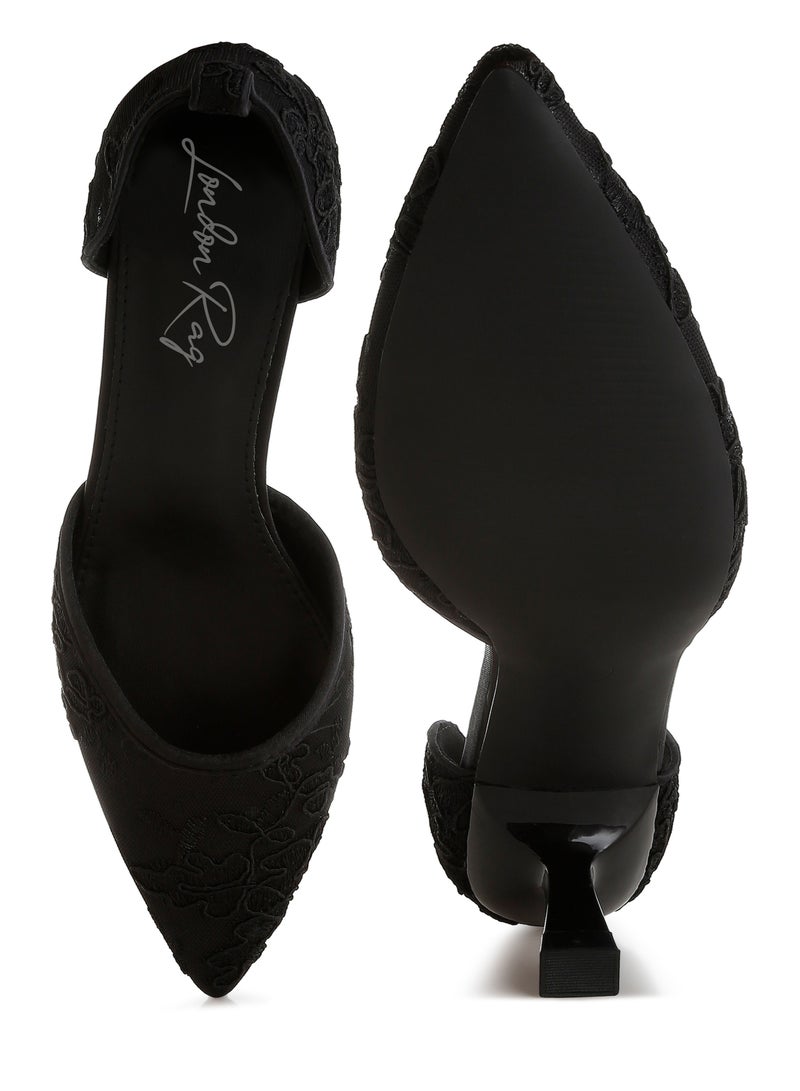 London Rag Lace Kitten Heel Sandals in Black  - Image 4