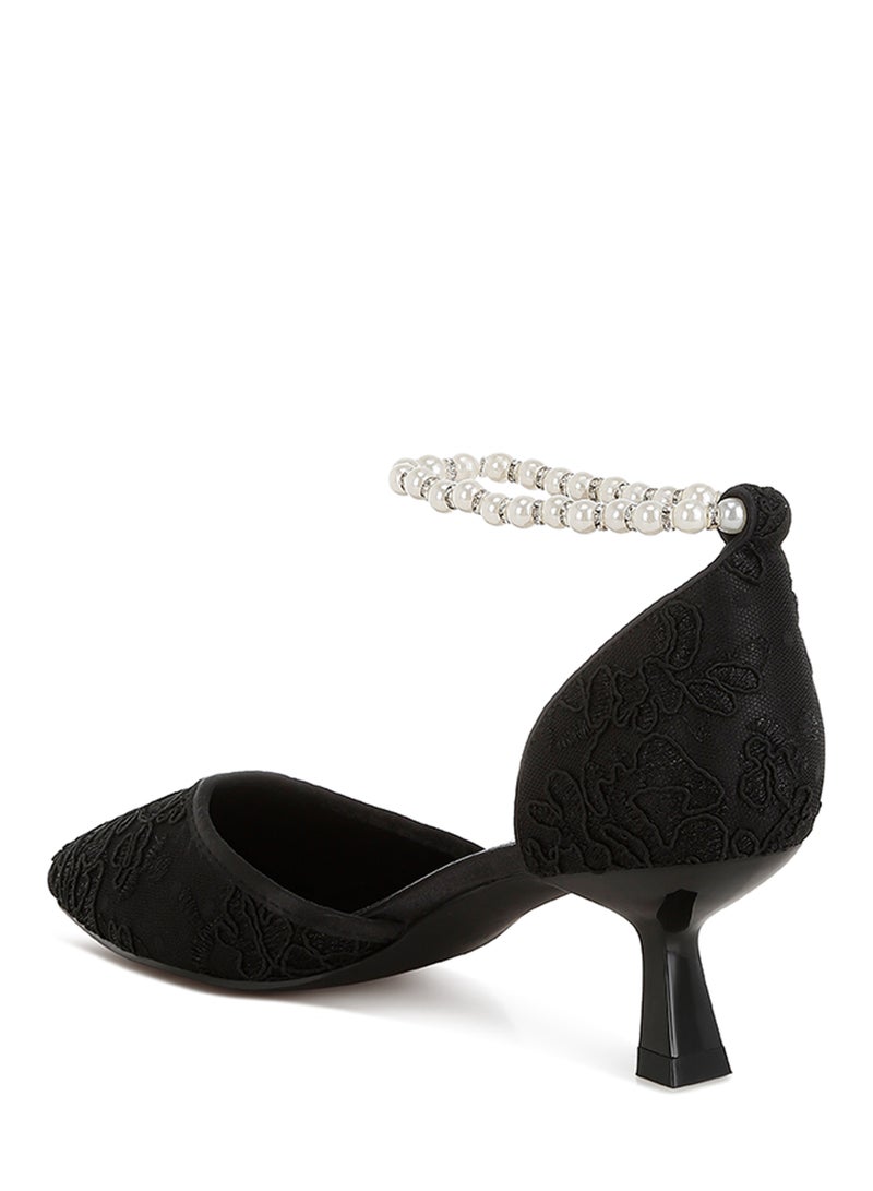 London Rag Lace Kitten Heel Sandals in Black  - Image 3