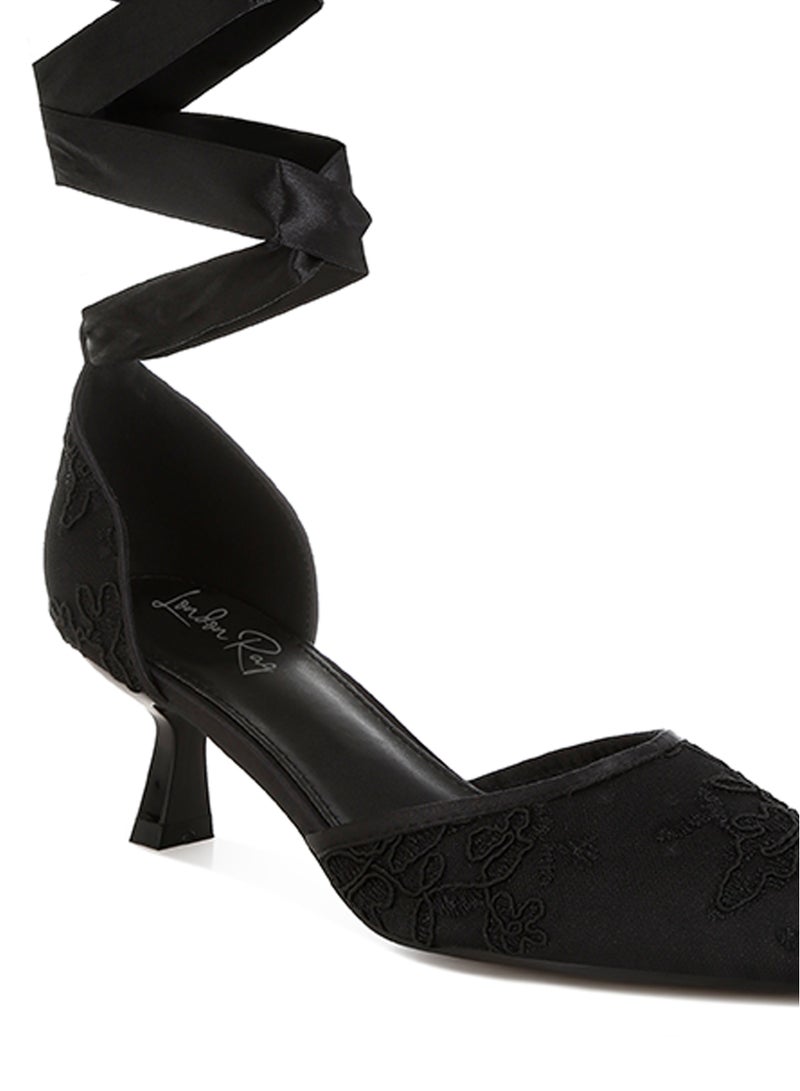 London Rag Lace Kitten Heel Sandals in Black  - Image 5