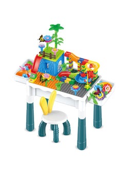Kids Activity Table Set,with two storage box，one chair and 134pcs villa building blocks, Water Table, Sand Table and Building Blocks Table for Toddlers Activity，Available in several sizes