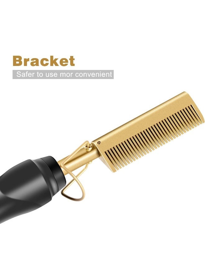 JAJEEK A-LHT Gold Plated Heated Styling Comb Electric Hot Straightening Heat Comb Ceramic Curling Flat Iron Curler Designed Hair Straightener for Natural Black Hair, Wigs - Image 3