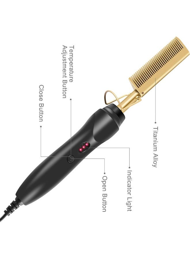 JAJEEK A-LHT Gold Plated Heated Styling Comb Electric Hot Straightening Heat Comb Ceramic Curling Flat Iron Curler Designed Hair Straightener for Natural Black Hair, Wigs - Image 2