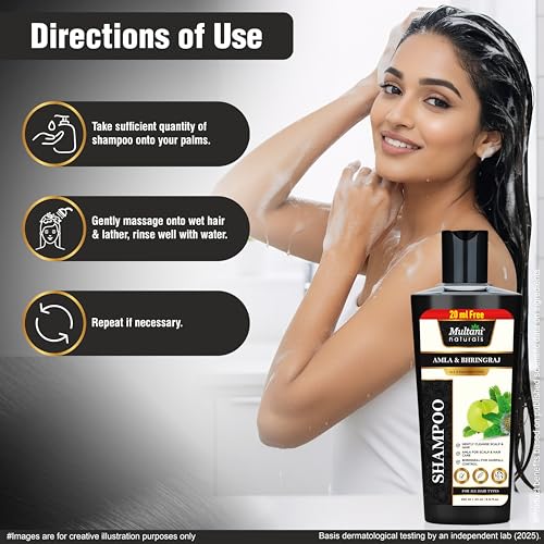 Multani Natural Amla & Bhringraj Shampoo (270 ml) | for Reducing Scalp Irritation & Premature Greying | For Hair Growth ,Dandruff Control & Reducing Scalp Irritation | Paraben & SLS-Free| Dermatologically Tested | Suitable for All Hair Types - Image 5