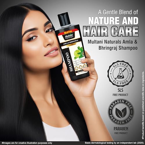 Multani Natural Amla & Bhringraj Shampoo (270 ml) | for Reducing Scalp Irritation & Premature Greying | For Hair Growth ,Dandruff Control & Reducing Scalp Irritation | Paraben & SLS-Free| Dermatologically Tested | Suitable for All Hair Types - Image 2