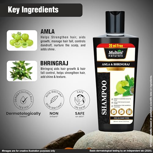Multani Natural Amla & Bhringraj Shampoo (270 ml) | for Reducing Scalp Irritation & Premature Greying | For Hair Growth ,Dandruff Control & Reducing Scalp Irritation | Paraben & SLS-Free| Dermatologically Tested | Suitable for All Hair Types - Image 3