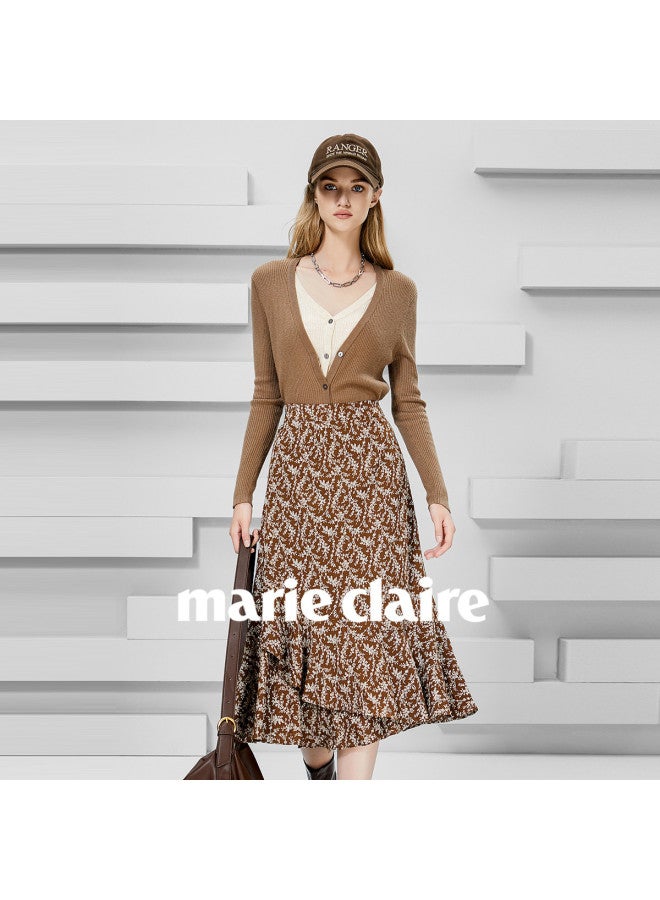 Marie Claire Floral Print Midi Skirt Women Spring Casual Light Luxury High-end A-line Skirt - Image 2