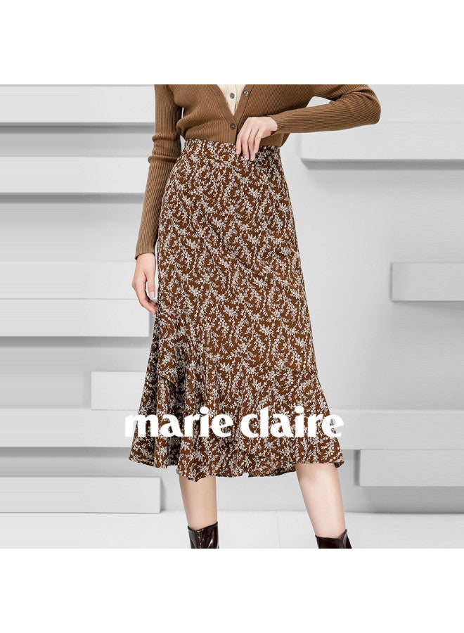 Marie Claire Floral Print Midi Skirt Women Spring Casual Light Luxury High-end A-line Skirt - Image 3