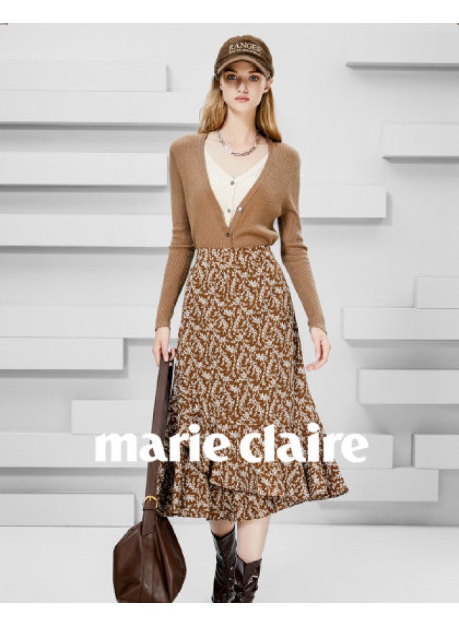 Marie Claire Floral Print Midi Skirt Women Spring Casual Light Luxury High-end A-line Skirt - Image 1