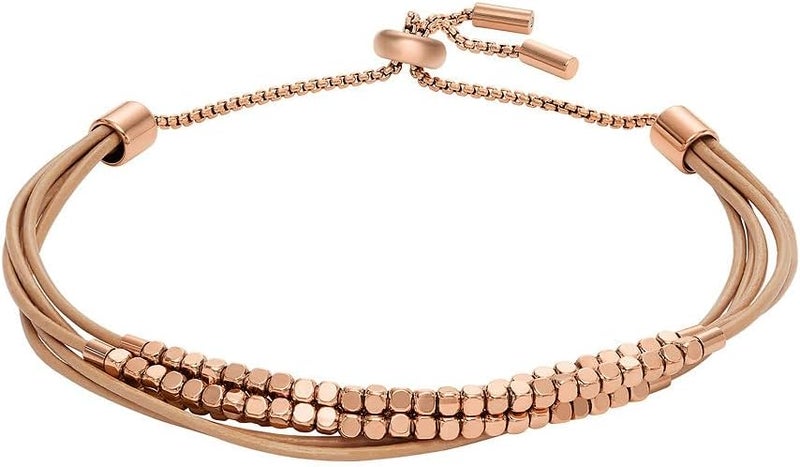 فوسيل سوار Fossil All Stacked Up للنساء بسلسلة من الجلد البني، طول السوار 216 مم، عرض 2 مم، JF04472791، مقاس واحد، مصنوع من الفولاذ المسبوك - Image 1