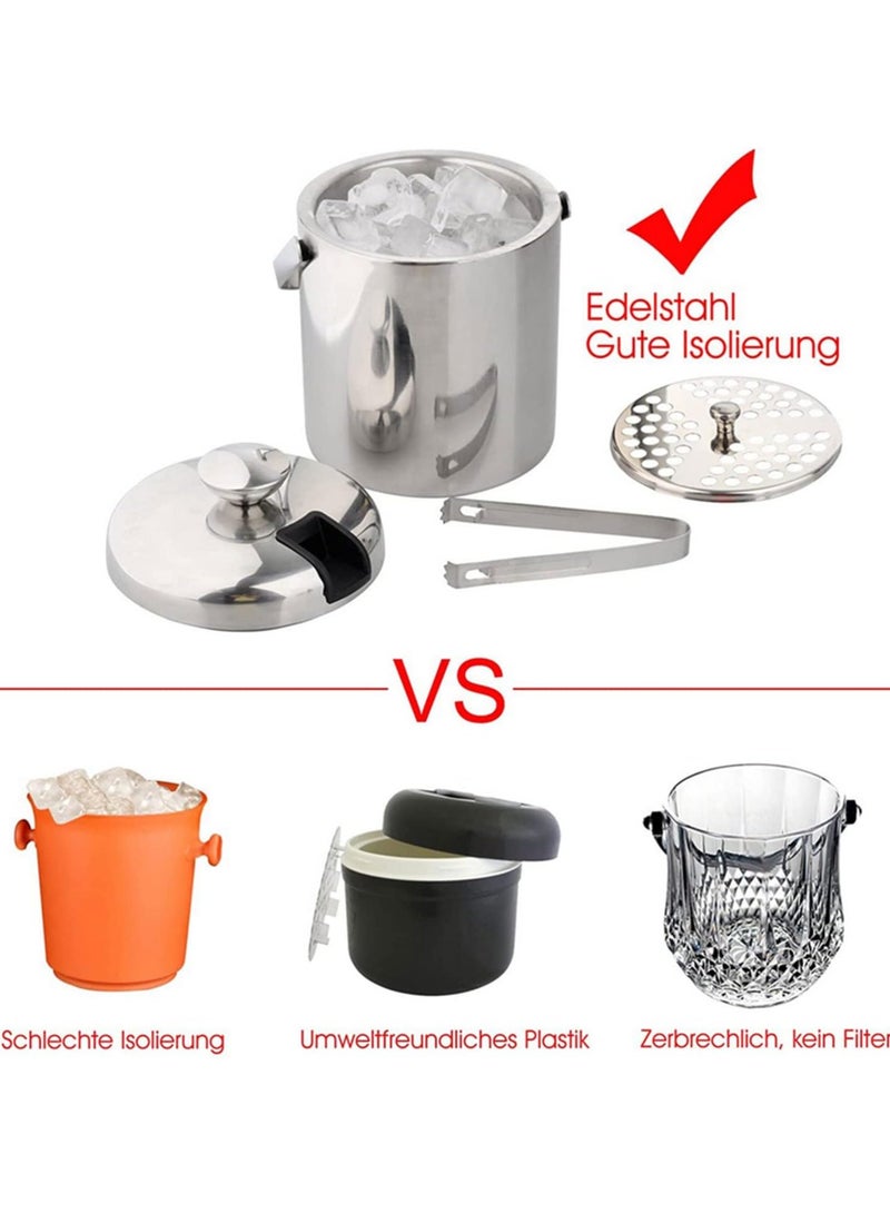 Relex Stainless Steel 1.3L Ice Bucket with Lid & Tongs[1.3 Liter], Insulated Cooler with Built-in Strainer for Ice Storage, Portable Handle for Beverages, Juice, Soft Drinks & Food Chilling (Silver) - Image 5
