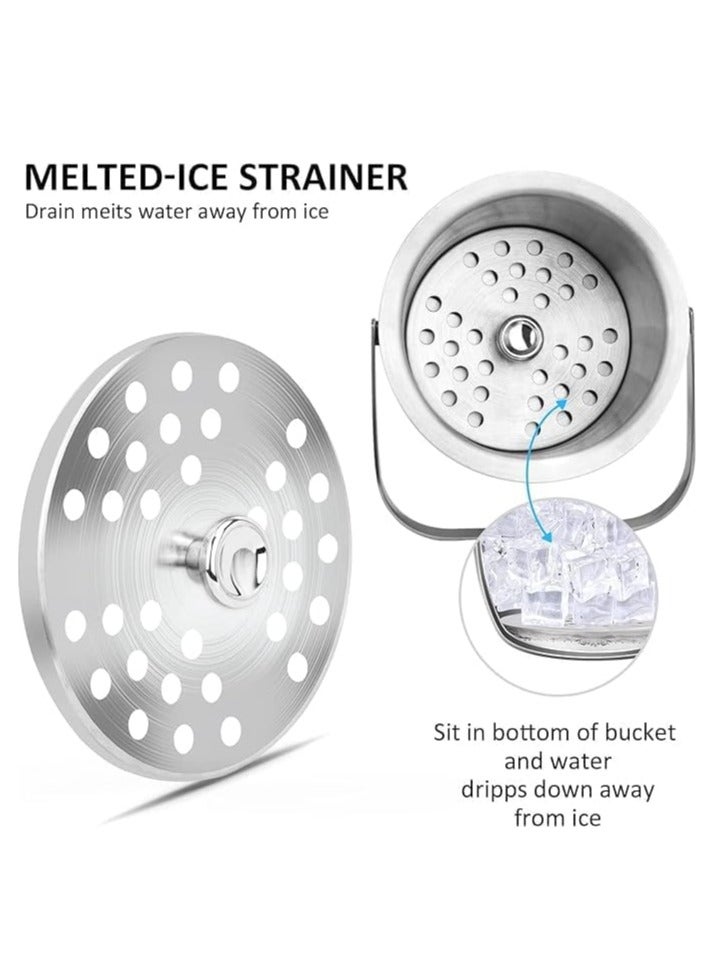 Relex Stainless Steel 1.3L Ice Bucket with Lid & Tongs[1.3 Liter], Insulated Cooler with Built-in Strainer for Ice Storage, Portable Handle for Beverages, Juice, Soft Drinks & Food Chilling (Silver) - Image 3