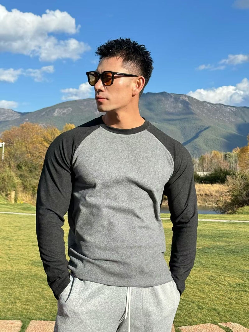 Muscle Men'S American Style Color-Matching Velvet Warm Long Sleeve Base Sports Fitness Elastic Slim Seamless Half Zipper - Image 4