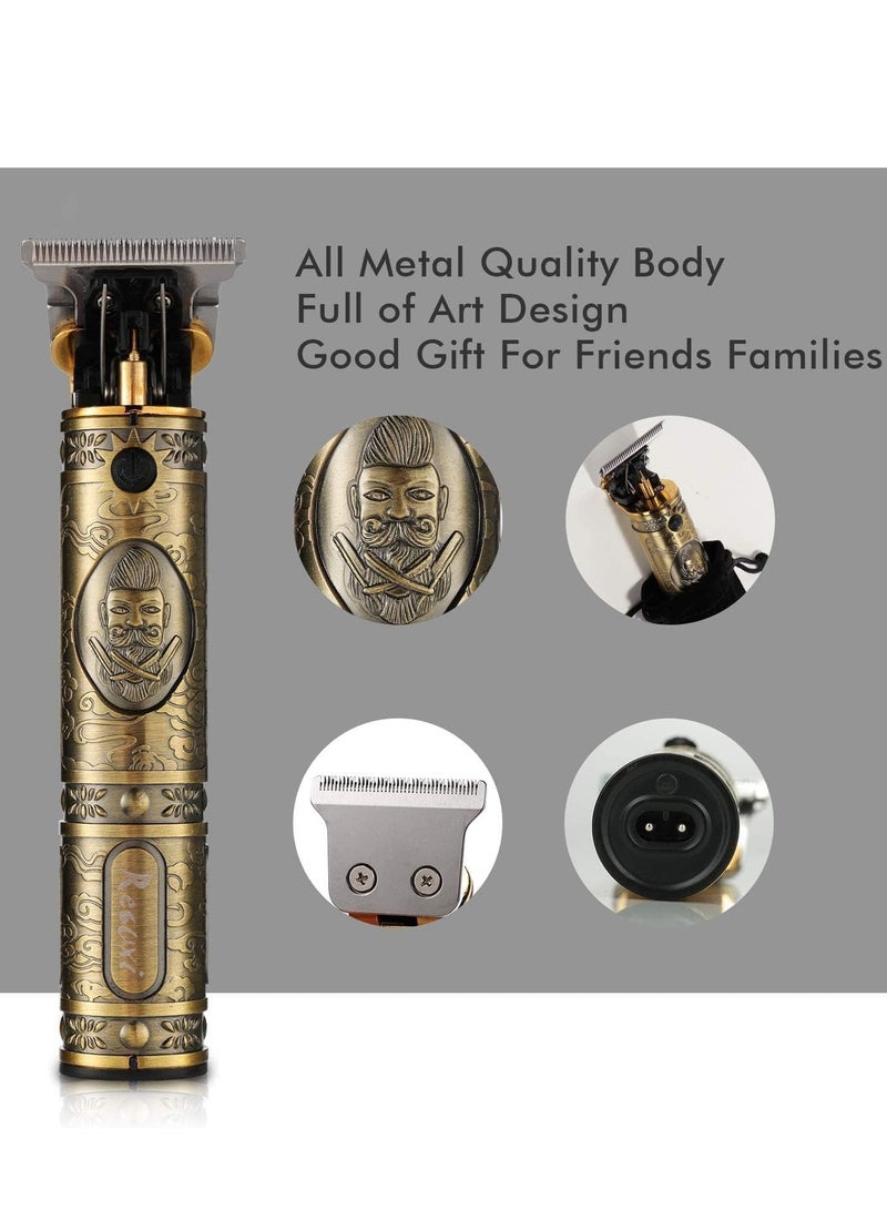 ELTRAZONE Pro T Clippers Trimmer, Electric Pro Li Trimmer T Blade Trimmer Cordless Rechargeable, Professional Baldheaded USB Rechargeable Trimmer Hair Clipper for Men, GOLD 09) - Image 3