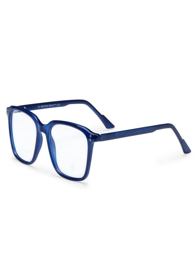 AEC Magna Blue Light Blocking Glasses Zero Power Computer Glasses BlueRazr Lenses Anti Glare Lightweight UV Protection Full Rim Square Eyeglasses for Men and Women | M8804 (Deep Blue) - Image 1