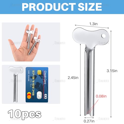 AUEAR, Stainless Steel Toothpaste Squeezer Tube Key Silver for Home Hair Dye (Set of 10) - Image 2