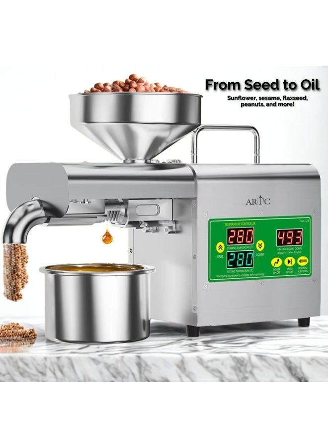 ARTC 800W Stainless Steel Electric Oil Press Machine with Digital Display & 3-Pin Plug, Cold & Hot Oil Extractor, Automatic Oil Expeller for Seeds, Nuts, Grains & Olives – Compact Oil Maker for Home Use, Spice Shops, Dry Fruit Stores, Restaurants, Small Businesses & Coffee Shops - Image 1