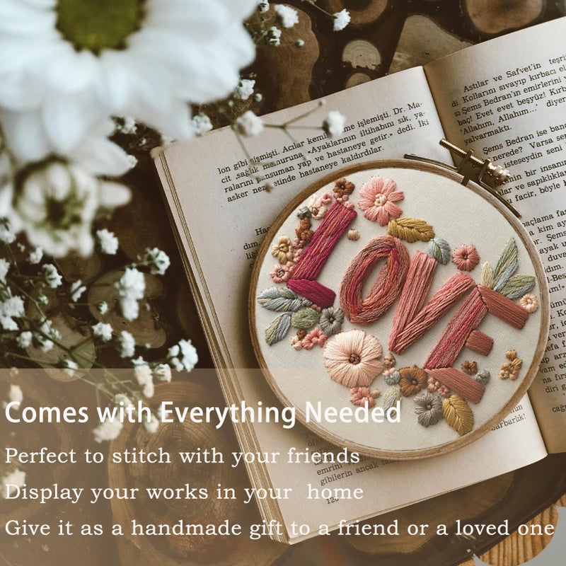 FONNUY I Love You Embroidery Kit for Beginners, Pre-Stamped Pattern Kits Gifts for Her Him, Romantic Anniversary for Women Men, Valentine's Day Gifts Thread Needlework, 8'' Hoop (Love 01) - Image 3