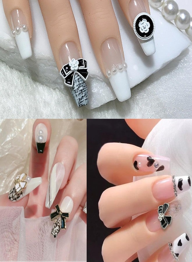Vezocim Bow-Knot Nail Art Decorations, Alloy Butterfly Nail Glitter Designs 12Pcs Black White Metal Bow Nail Rivet Rhinestone for Women Girls Manicure Tips Decoration - Image 2
