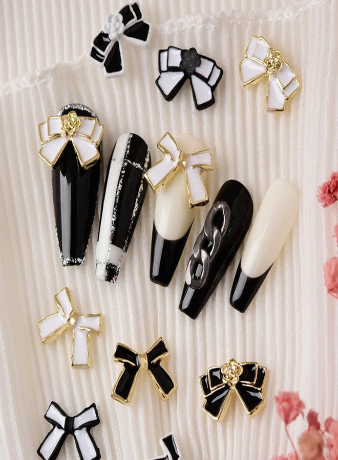 Vezocim Bow-Knot Nail Art Decorations, Alloy Butterfly Nail Glitter Designs 12Pcs Black White Metal Bow Nail Rivet Rhinestone for Women Girls Manicure Tips Decoration - Image 3