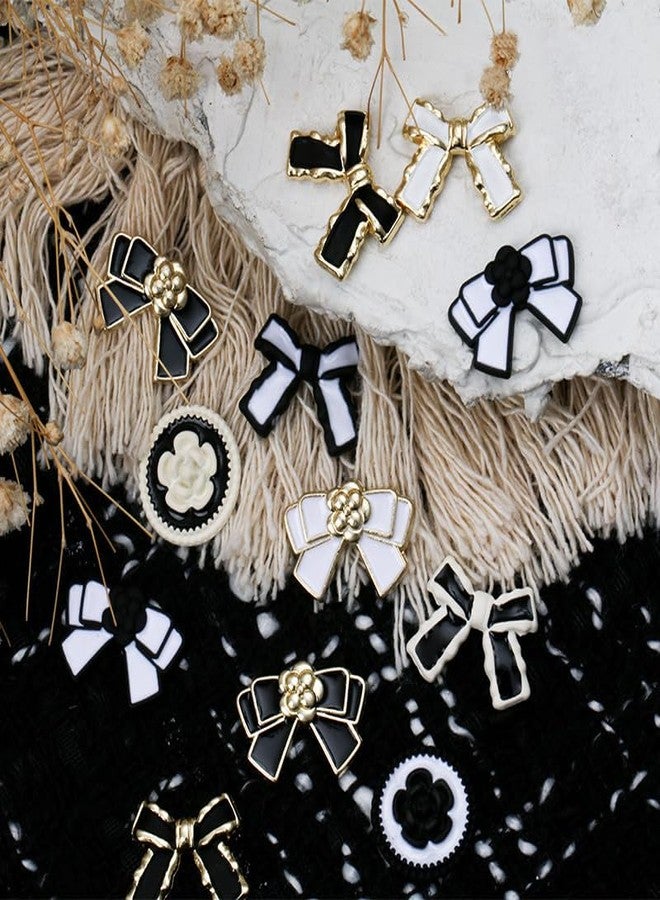 Vezocim Bow-Knot Nail Art Decorations, Alloy Butterfly Nail Glitter Designs 12Pcs Black White Metal Bow Nail Rivet Rhinestone for Women Girls Manicure Tips Decoration - Image 4