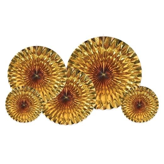 Sky Shot Made in India Paper Fan 6pcsSet Round Wheel Golden Paper Fans Specially for HomeParty Birthday WallAnniversarybabyshowerWedding Decoration Item  - Image 1