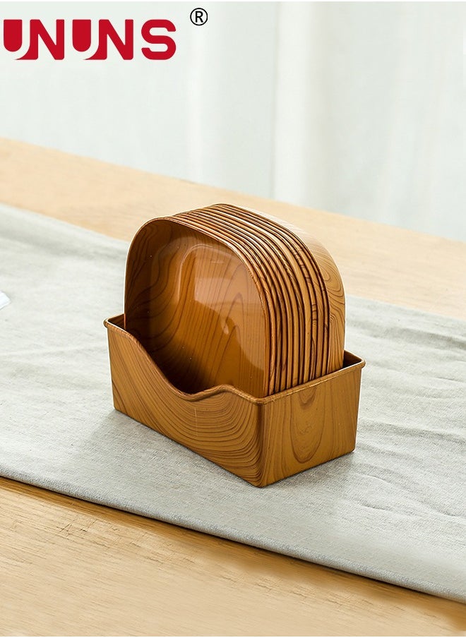 UNUNS 12 Pcs Wooden Grain Plates,Reusable Appetizer And Dessert Plates Set,Heavy Duty Elegant And Sturdy Design Plates Eco-Friendly Dinner Plates For Dishes Snack,Dessert,Salad Serving,Housewarming  - Image 1