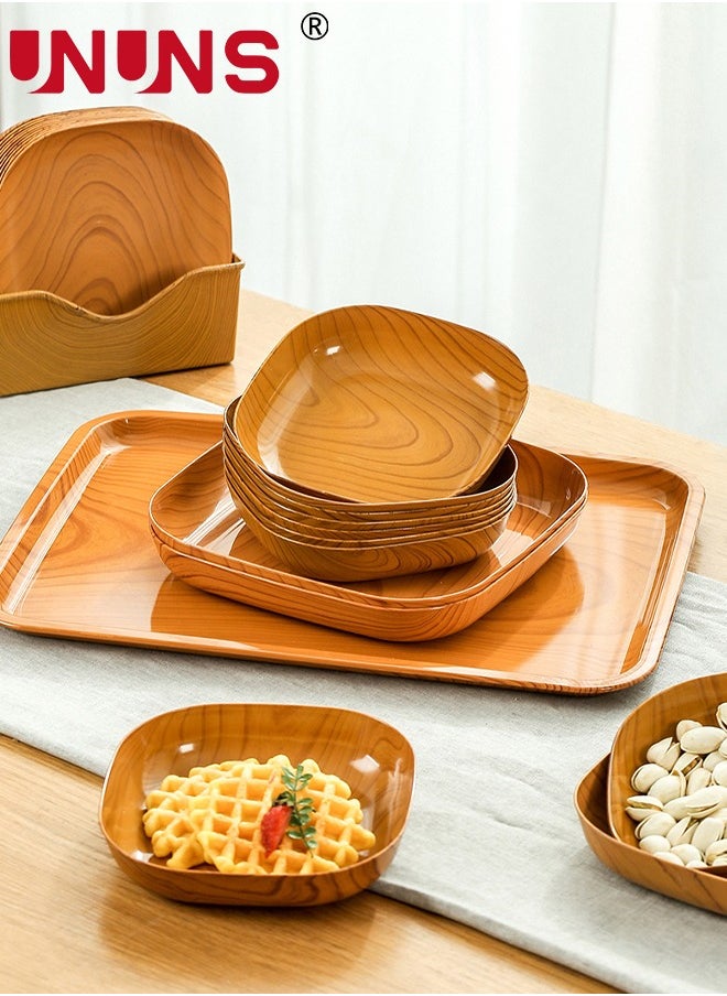 UNUNS 12 Pcs Wooden Grain Plates,Reusable Appetizer And Dessert Plates Set,Heavy Duty Elegant And Sturdy Design Plates Eco-Friendly Dinner Plates For Dishes Snack,Dessert,Salad Serving,Housewarming  - Image 5