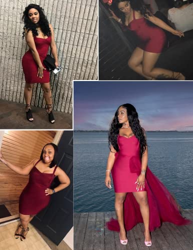 Meilun Women's Celebrity Bandage Bodycon Dress Birthday Party Pencil Dress Night Out Dress(WineRed,M) - Image 3
