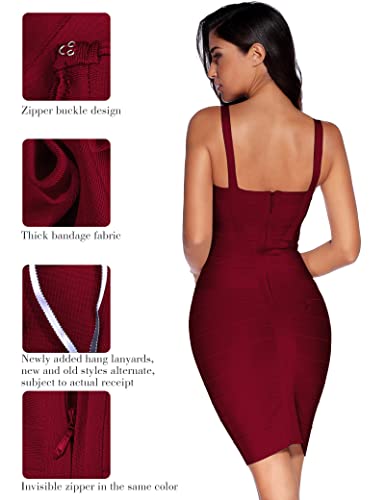 Meilun Women's Celebrity Bandage Bodycon Dress Birthday Party Pencil Dress Night Out Dress(WineRed,M) - Image 2