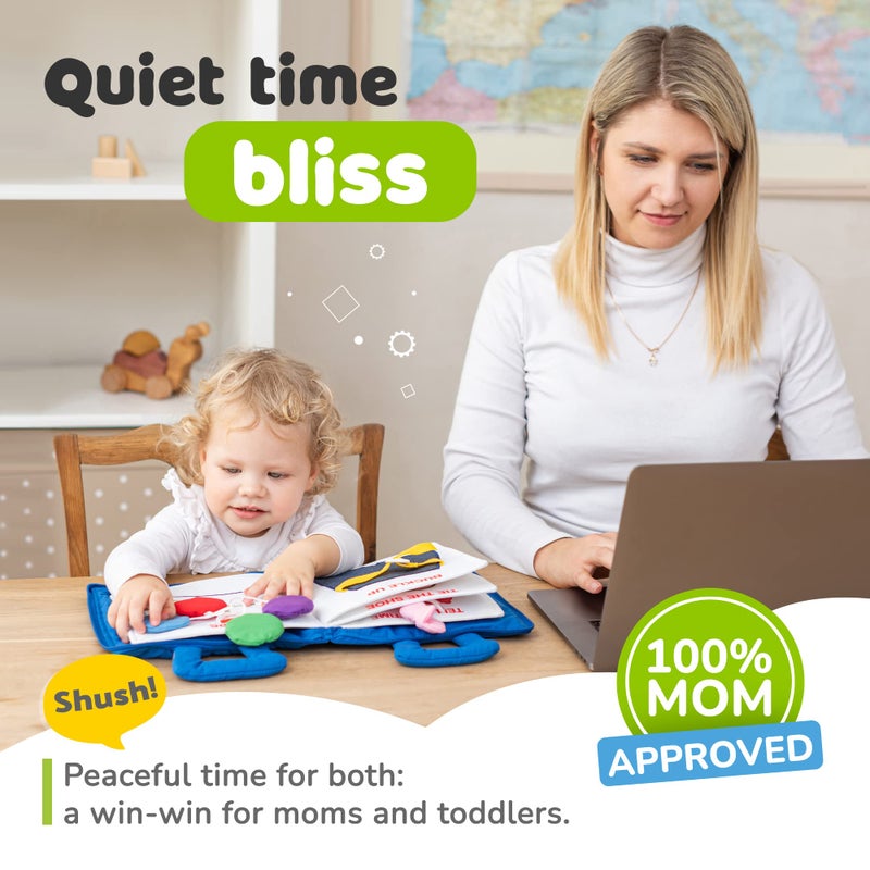 deMoca Busy Book for Toddlers 1-3, My Quiet Book Montessori Toy for 1 Year Old with Sensory Preschool Learning Activities for Fine Motor Skills, Boy & Girl Toddler Busy Board Travel Toy with 9 Pages - Image 4