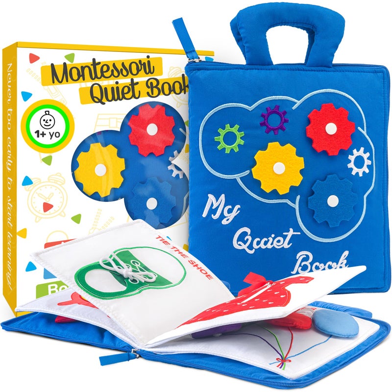 deMoca Busy Book for Toddlers 1-3, My Quiet Book Montessori Toy for 1 Year Old with Sensory Preschool Learning Activities for Fine Motor Skills, Boy & Girl Toddler Busy Board Travel Toy with 9 Pages - Image 1
