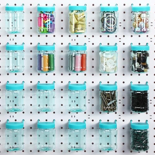 Unittype 20 Set Pegboard Organizer Accessories Peg Boards Jars with Lids Plastic Pegboards Bins Storage Containers Clear Peg Board Wall Organizer for Garage Sewing Office Home SuppliesTurquoise - Image 1