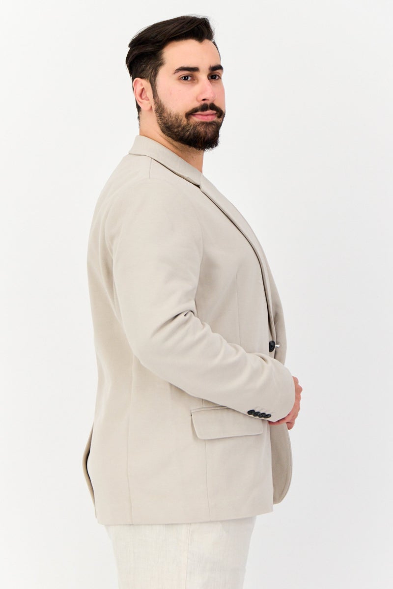 ESPRIT Men Regular Fit Textured Semi Formal Blazer, Light Beige - Image 4