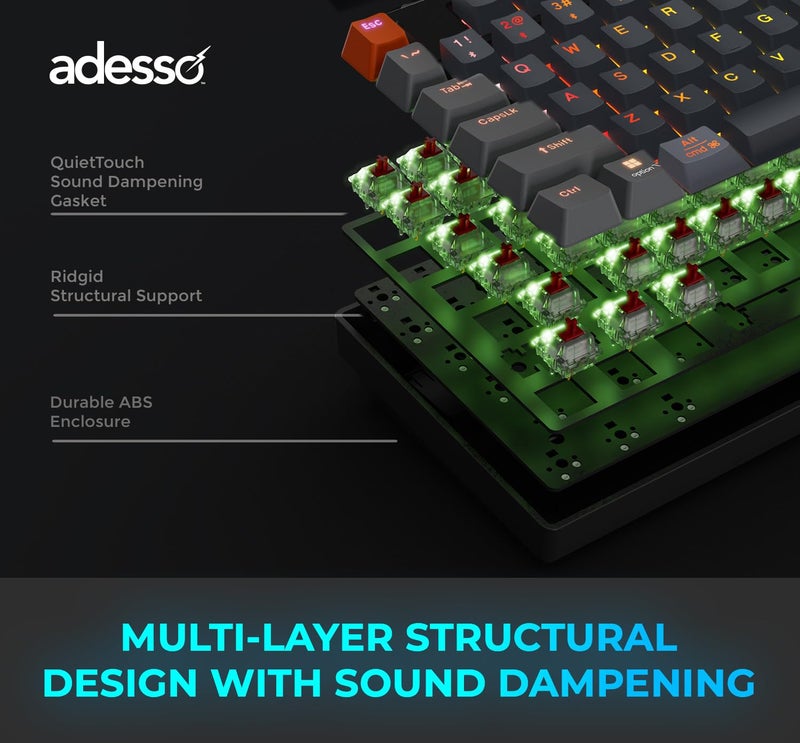 Adesso Easytouch 1300 Mechanical Keyboard RGB Illuminated Hot Swappable Red Switches Wired Wireless Bluetooth Gaming Keyboard with Copilot AI Hotkey for Windows Mac - Image 5
