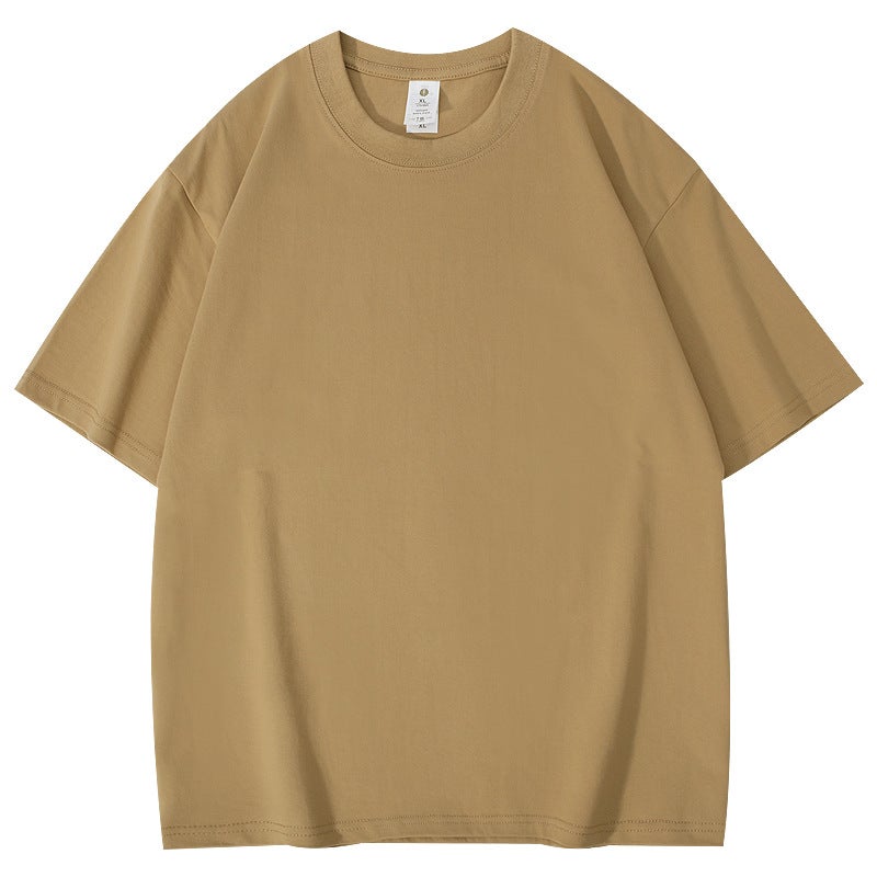 T018#260G Double Yarn Ice Cool Feel Heavy Loose Micro Shoulder T-Shirt - Image 1