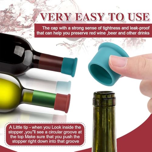 MoldBerry Silicone Wine Stoppers – 6PCS Reusable Bottle Caps for Wine, Champagne, Beer – Airtight Leakproof Seal, Wine Saver Corks for Freshness – BPA-Free Silicone, Multicolor - Image 4